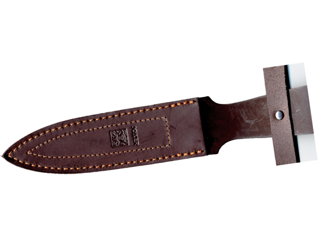 COUTEAU DE CHASSE AVEC LAME DOUBLE TRANCHANT 15,5 CM INOX ET MANCHE CORNE DE CERF.