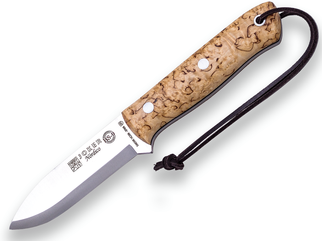 CUCHILLO BUSHCRAFT Y SUPERVIVENCIA JOKER BS9 NÓRDICO CON FERROCERIO MANGO DE ABEDUL RIZADO