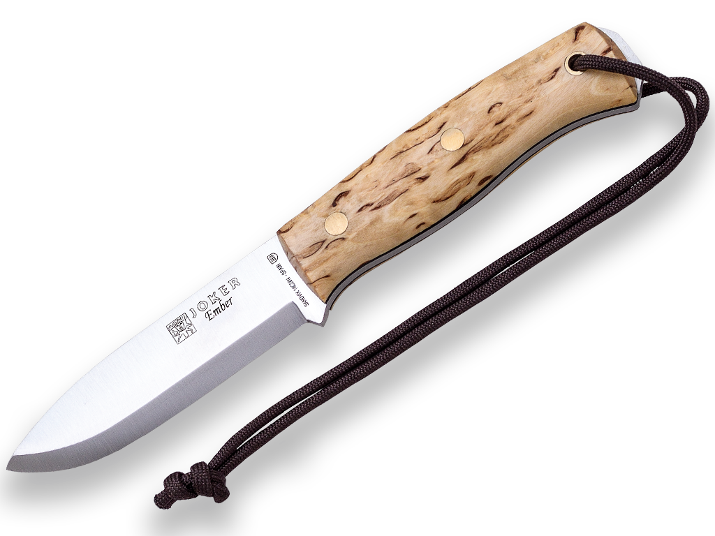 JOKER EMBER SCANDI BUSHCRAFT AND SURVIVAL KNIFE CURLY BIRCH HANDLE