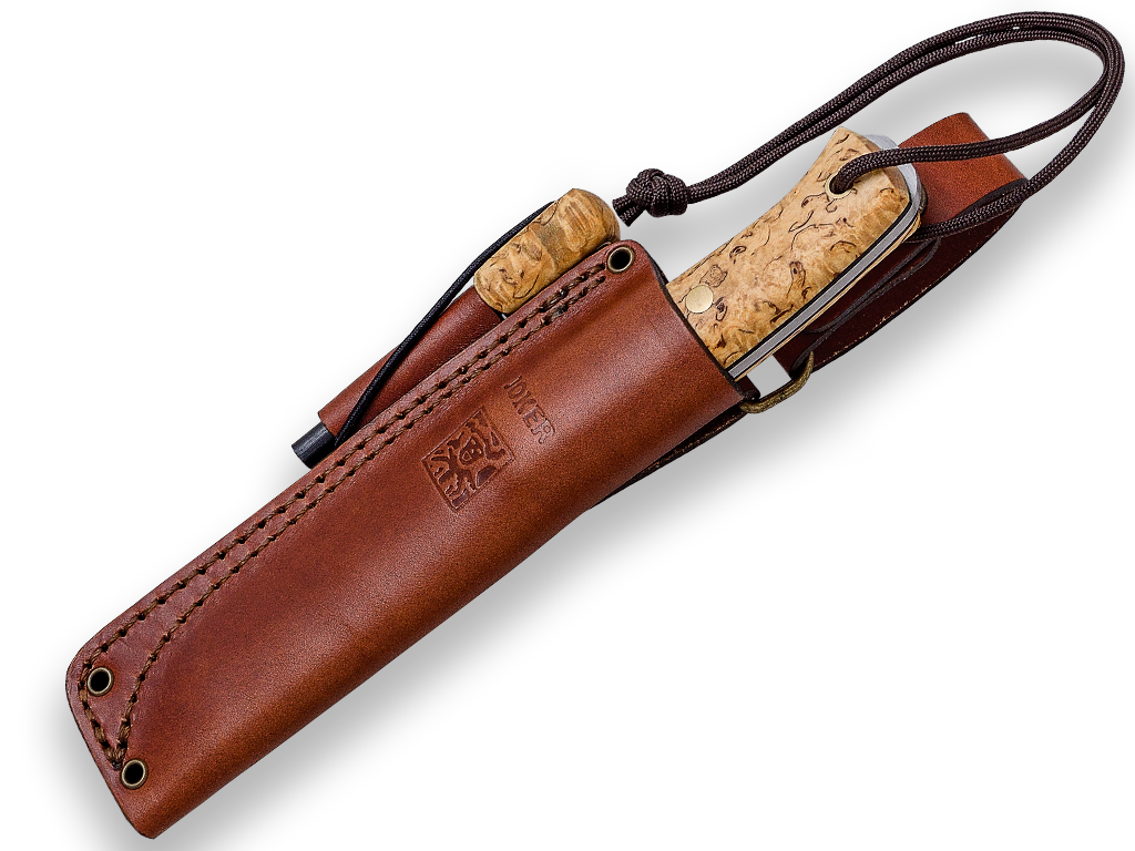 CURLY BIRCH HANDLE JOKER EMBER BUSHCRAFT AND SURVIVAL KNIFE WITH FIRESTEEL JOKER EMBER SCANDI BUSHCRAFT AND SURVIVAL KNIFE CURLY BIRCH HANDLE