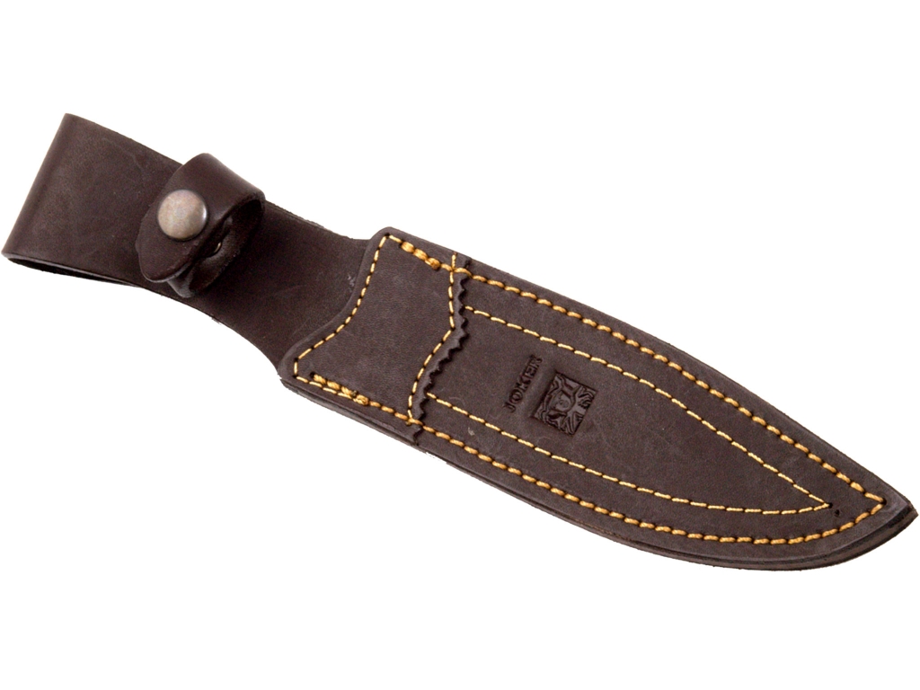 19,5 CM FULL TANG STAINLESS STEEL BLADE, OLIVE WOOD HANDLE, JOKER ANTÍLOPE HUNTING KNIFE. LEATHER SHEATH.