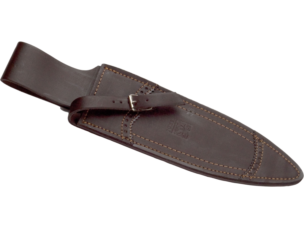OLIVE WOOD 25,5 CM FIXED BLADE DOUBLE EDGE FINISH OFF JOKER BISONTE HUNTING KNIFE WITH LEATHER SHEATH.