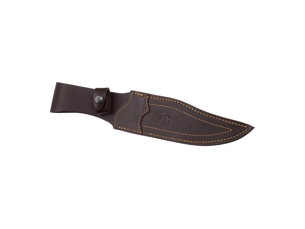COUTEAU DE CHASSE JOKER IBICE, MANCHE BOIS ROUGE ET LONGUEUR LAME 15 CM ACIER INOX. ETUI EN CUIR.