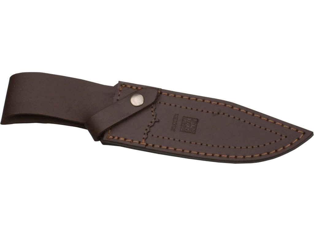 RED WOOD HANDLE,13 CM STAINLESS STEEL BLADE LENGTH, JOKER GAMO HUNTING KNIFE. LEATHE SHEATH.