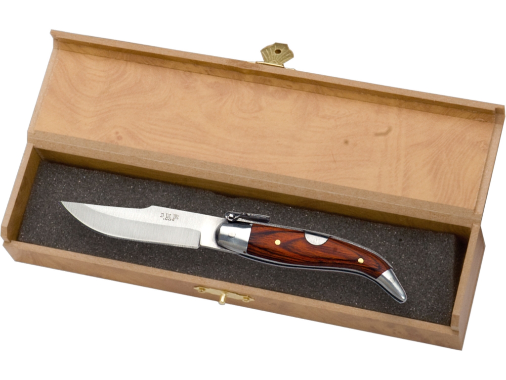NAVAJA ALBACETEÑA CON VIROLA DE ALUMINIO Y CACHAS DE MADERA ROJA 6,5 CM.