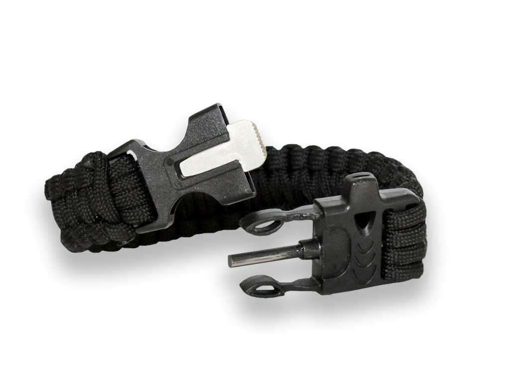 SURVIVAL PARACORD BRACELET WITH FIRE STARTER AND WHISTLE
