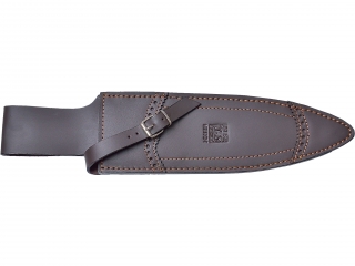 CUCHILLO DE REMATE JOKER VERRACO CON PUÑO DE CIERVO Y HOJA DE DOBLE FILO DE 26 CM. CON FUNDA DE CUERO
