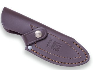 CUCHILLO DE CAZA JOKER AGUILA, PUÑO ASTA DE CIERVO, VIROLA MADERA ROJA, HOJA DE 8,5 CM. FUNDA DE CUERO